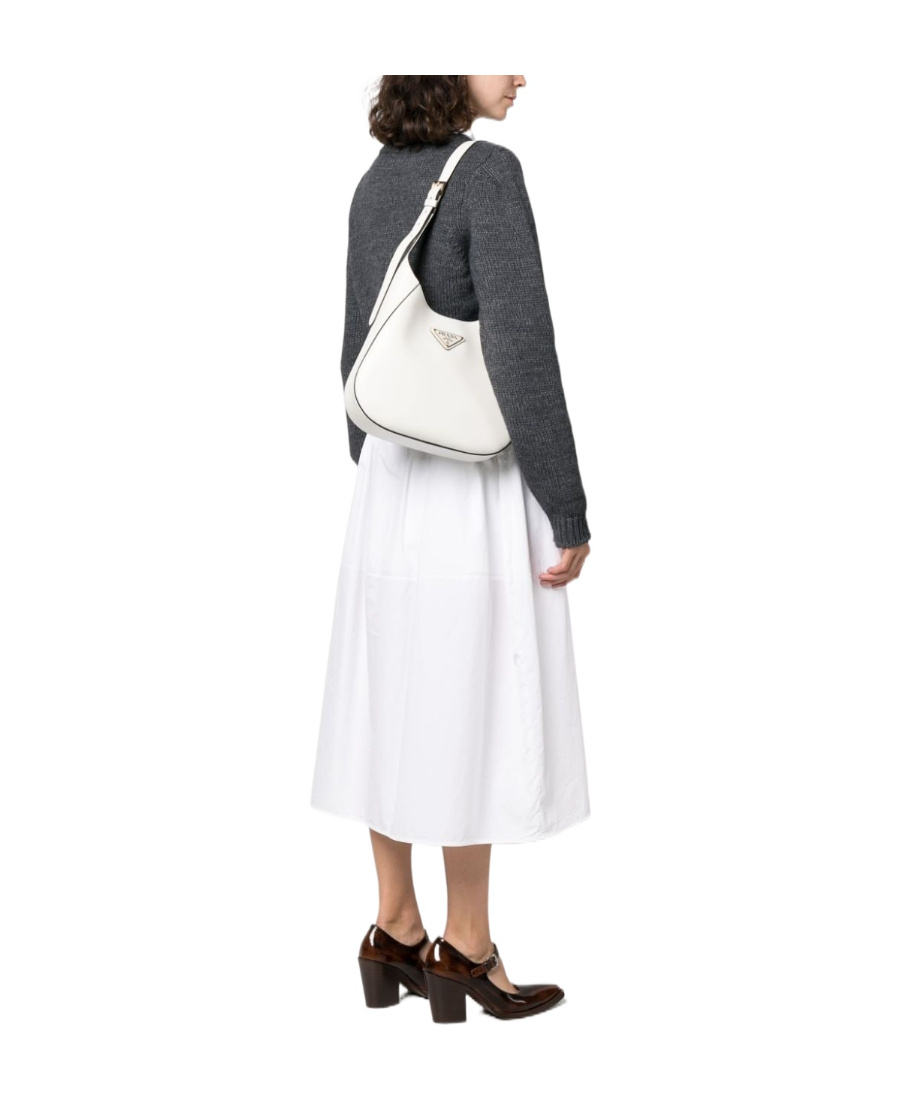 Prada White Leather Shoulder Bag In White
