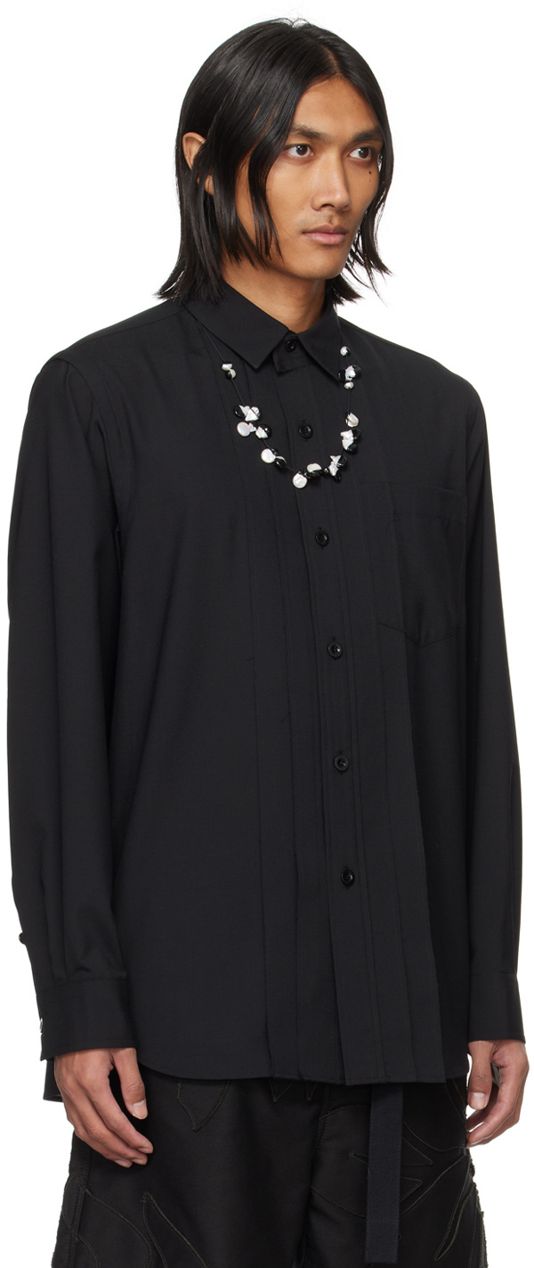 Sacai Lapel Long-sleeved Shirt In Black