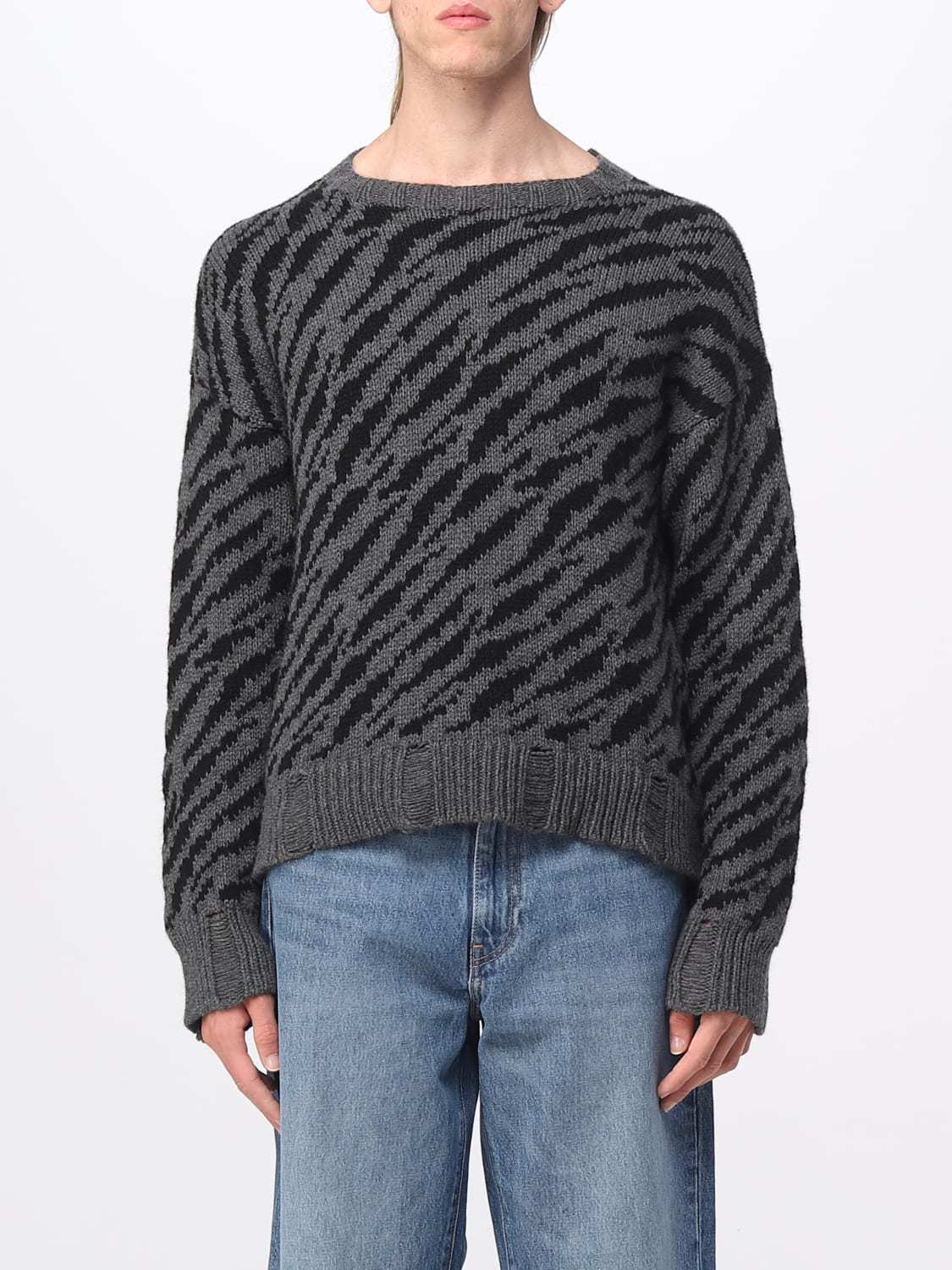 Rhude Zebra Crew Neck Sweater With Ribbed Cuffs In Black