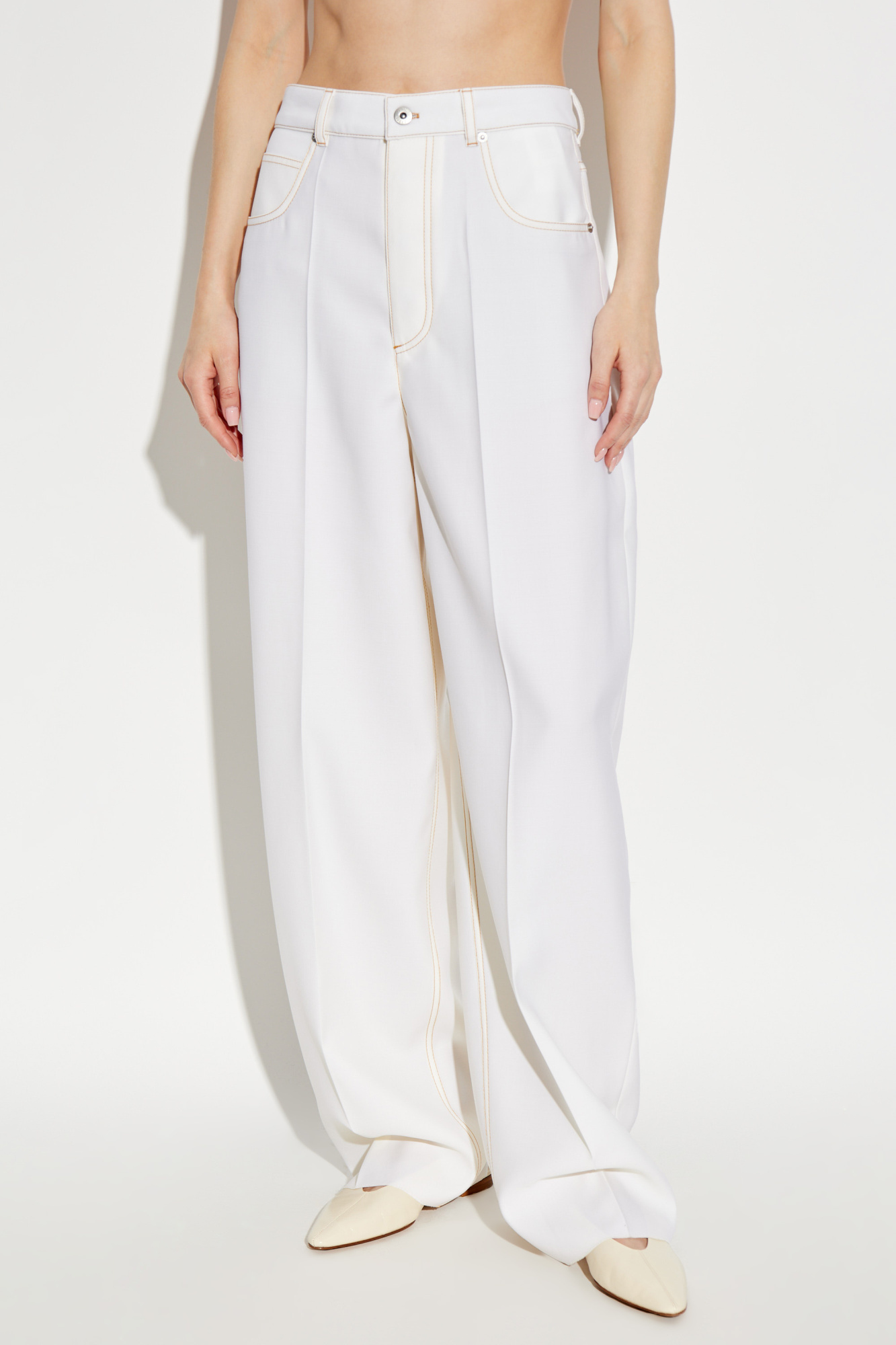 Bottega Veneta Belt Loops Slacks In White