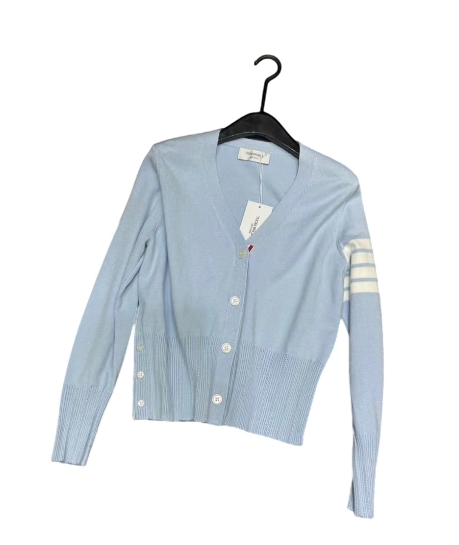 Thom Browne Long-sleeved Knitted Cardigan In Blue