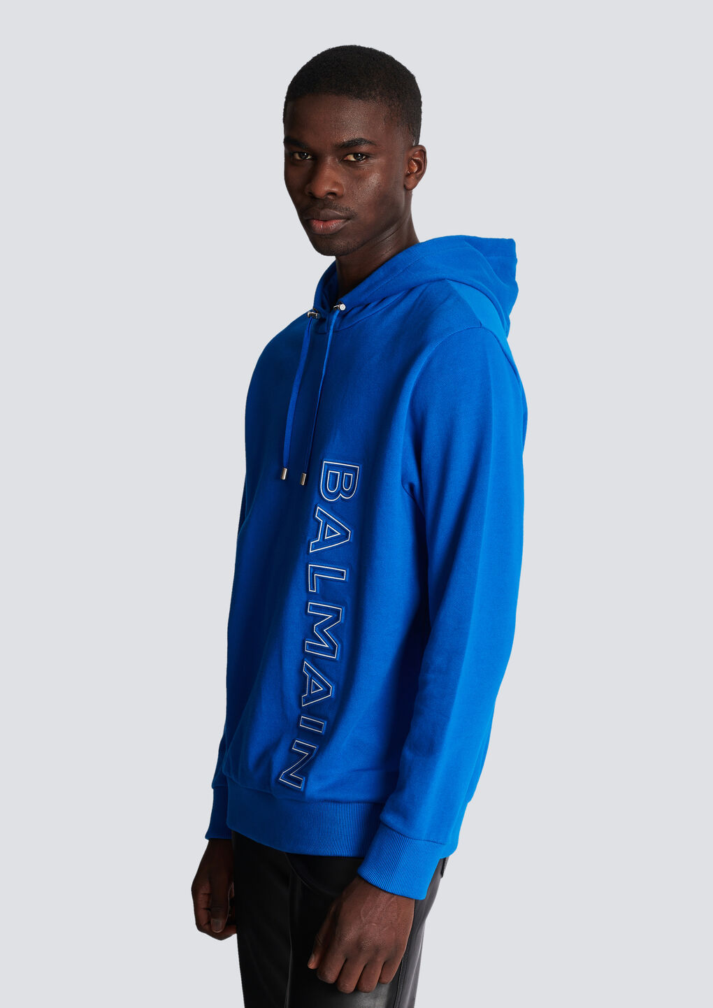 Balmain Embossed-logo Drawstring Hoodie In Blue