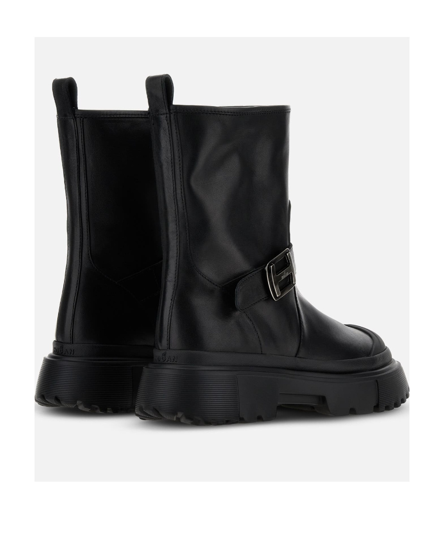 Hogan H619 Leather Biker Boots In Black