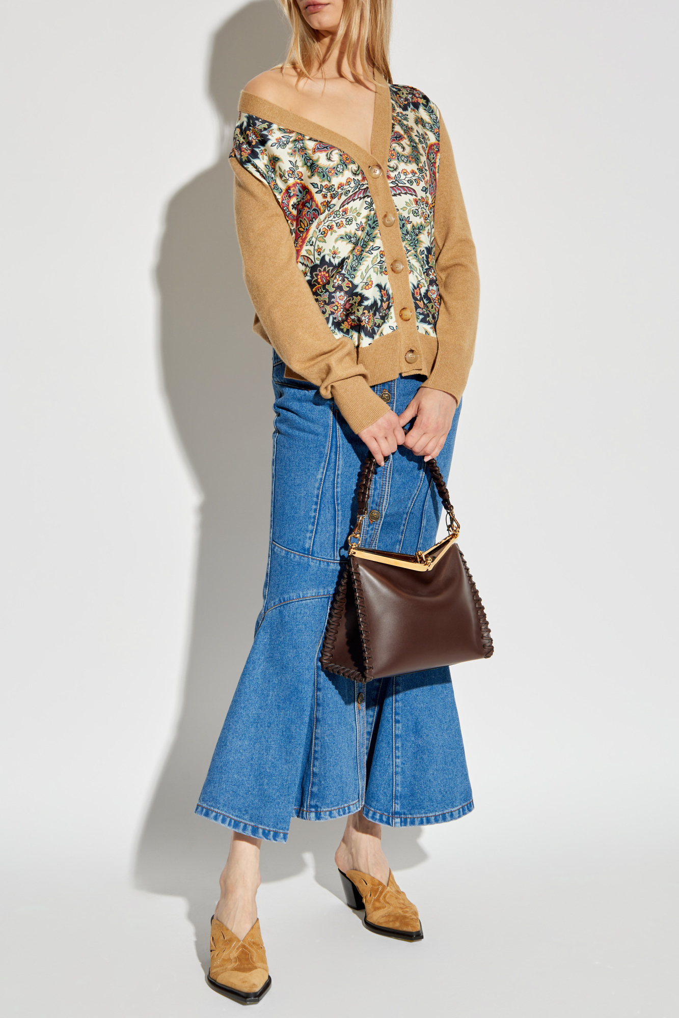 Etro Floral-print Panelled Cardigan In Nude