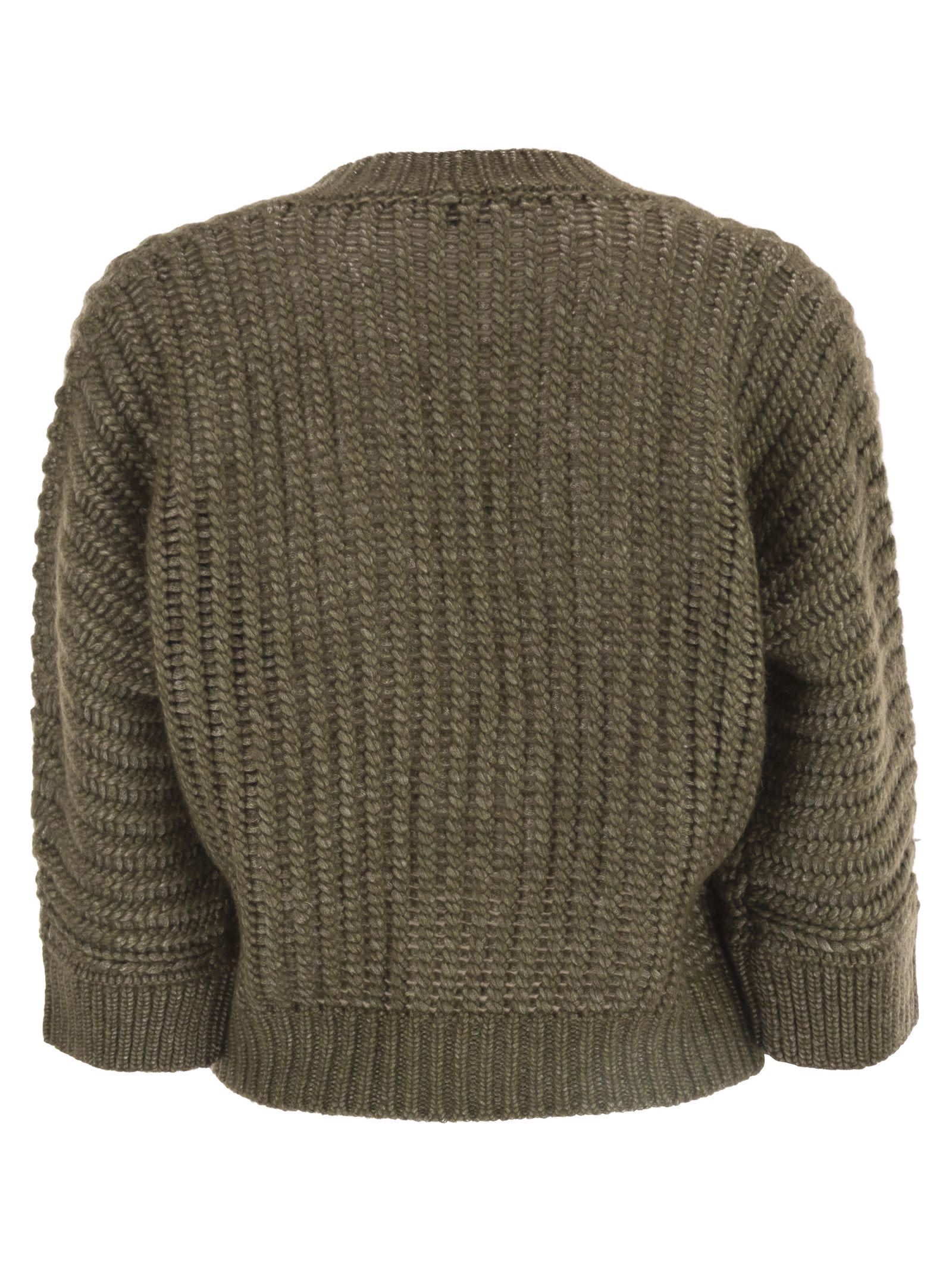 Peserico Wool And Alpaca Mesh Cardigan In Green
