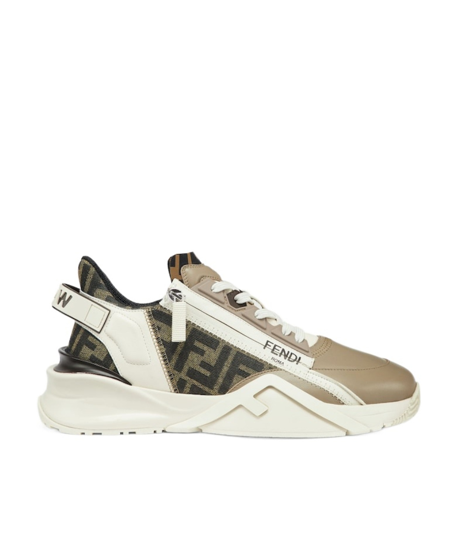 Fendi Beige Leather Sneakers With Ff Motif In Multi