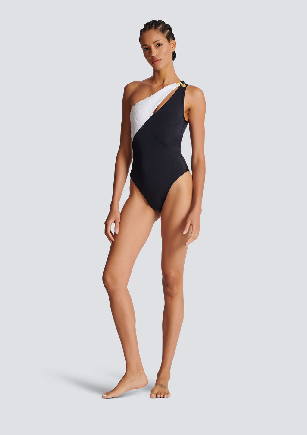 BALMAIN ASYMMETRIC BALMAIN SWIMSUIT