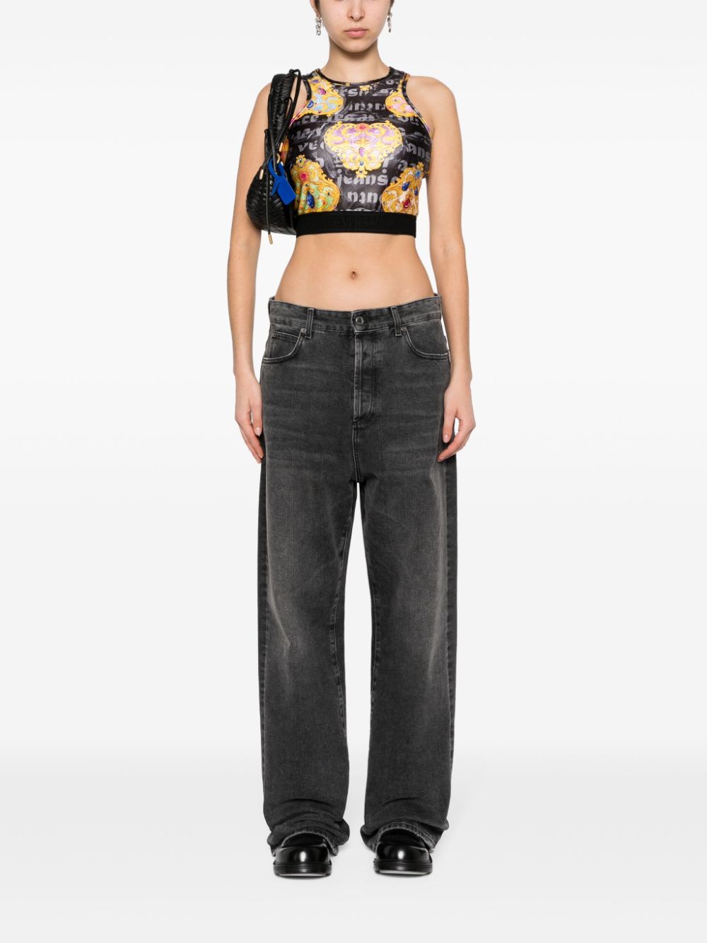 Versace Jeans Printed Cropped Top In Multicolor