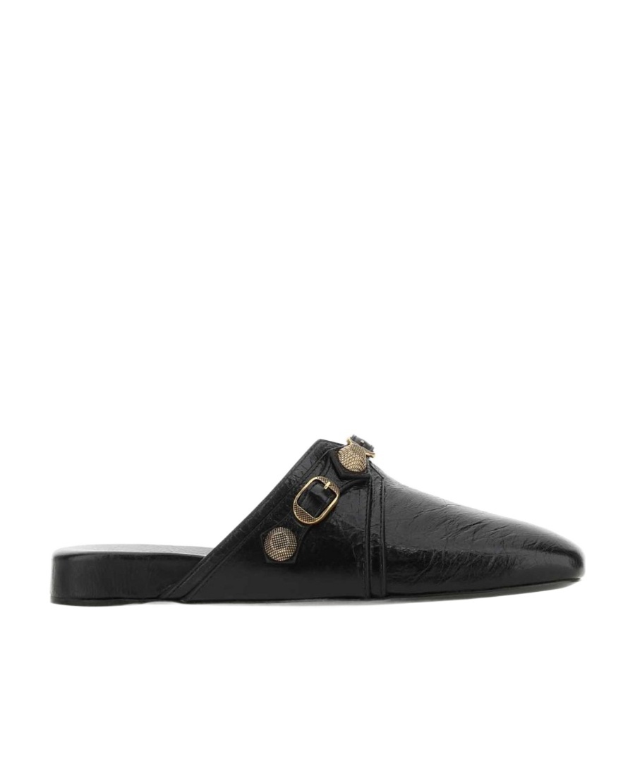 Balenciaga Cozy Cagole Leather Flat Mules In Black