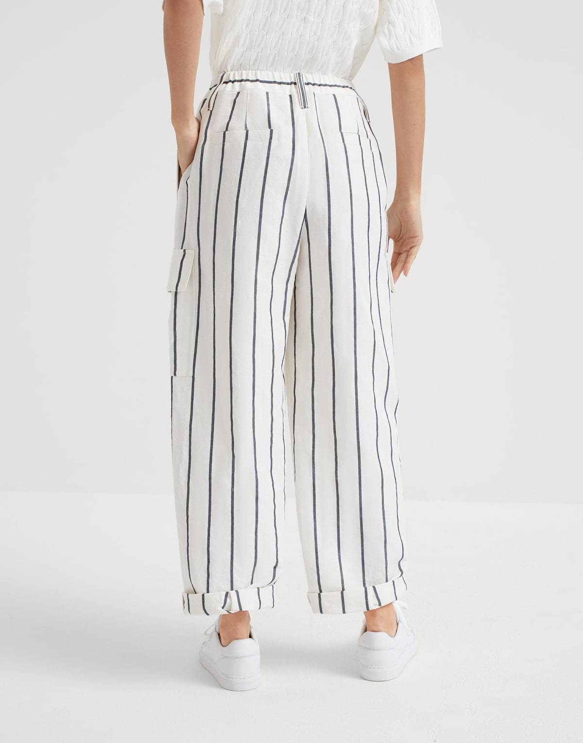 Brunello Cucinelli Striped Tapered Trousers In White