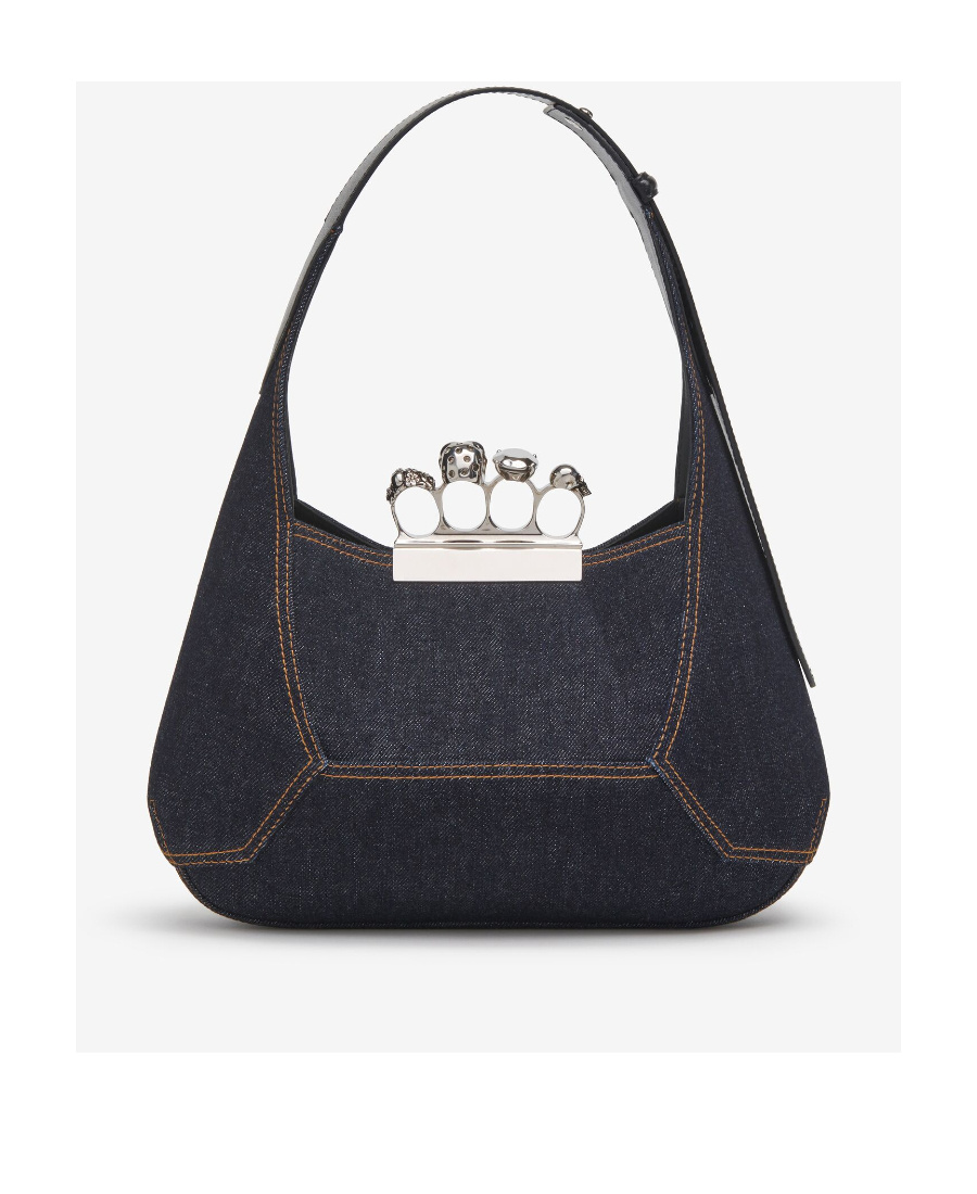 Alexander Mcqueen The Jewelled Denim Tote Bag In Blue