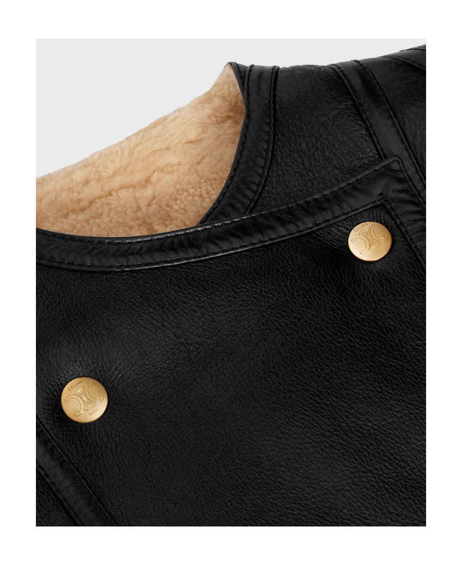 Celine Double-breasted Shearling Bomber Jacket In Black