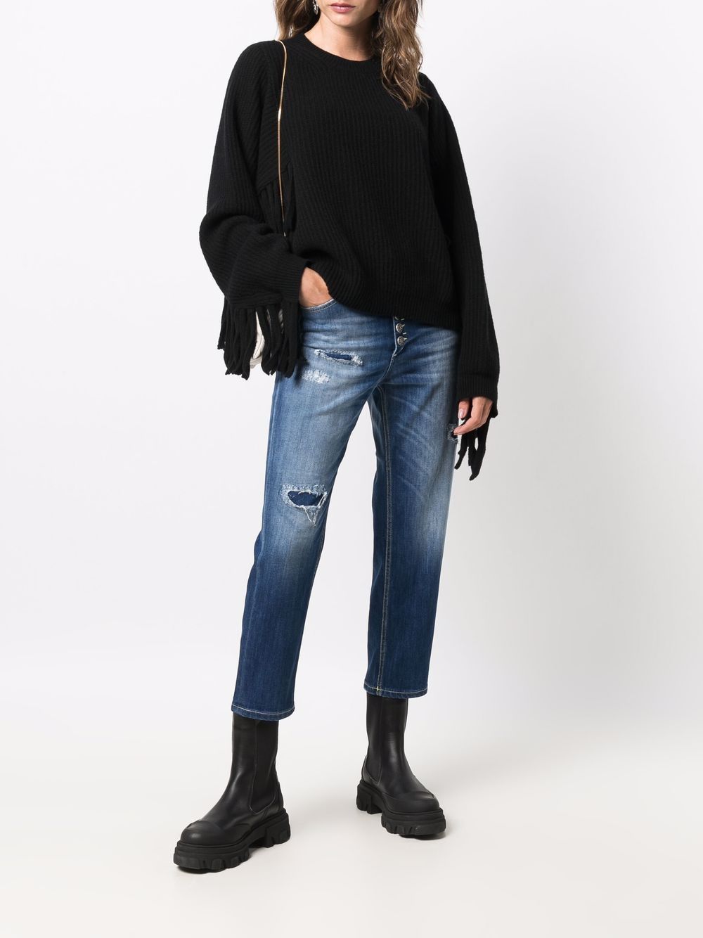 Dondup Distressed Cropped Jeans In Blue