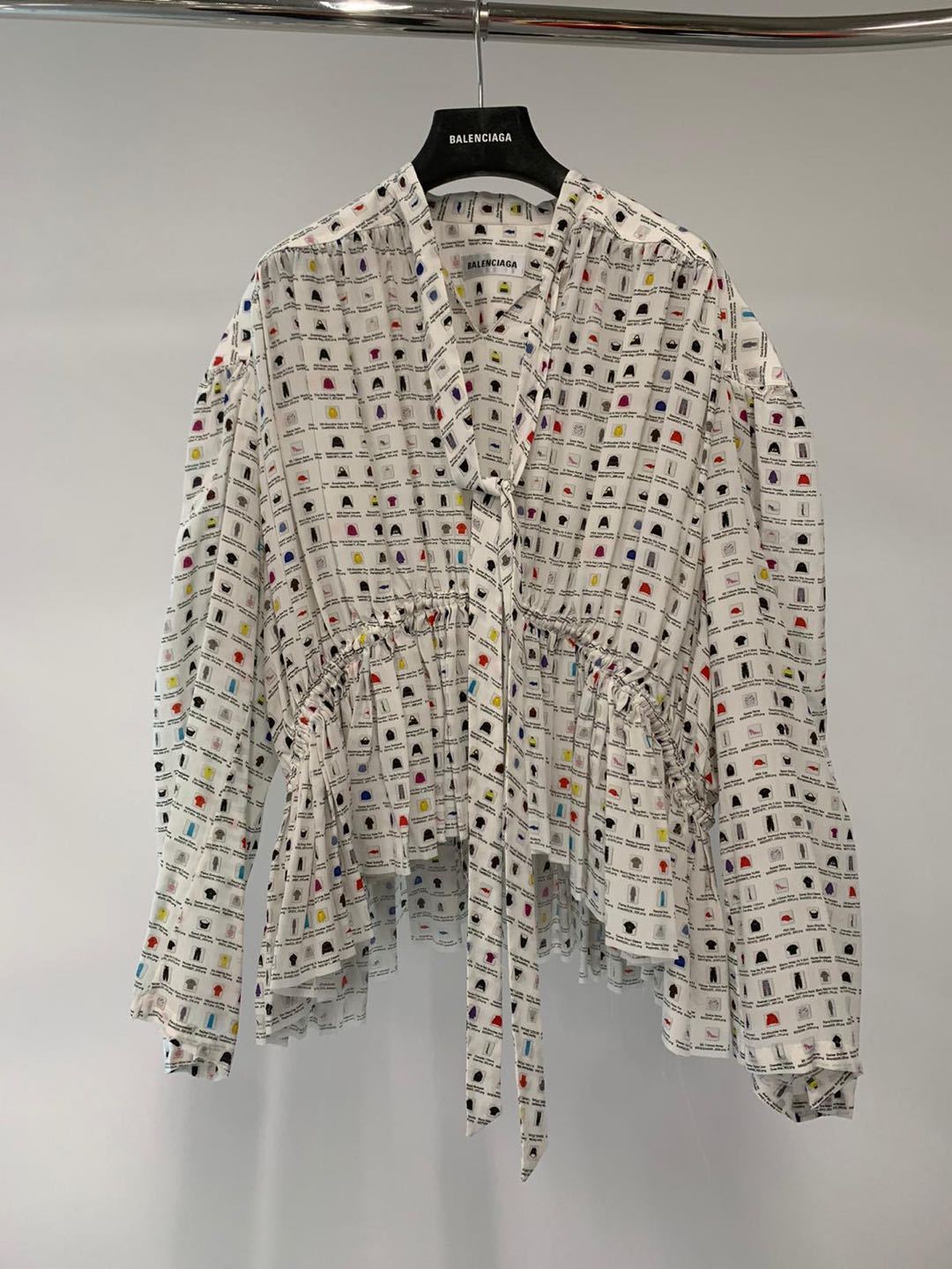 Balenciaga Printed Long-sleeved Blouse In White