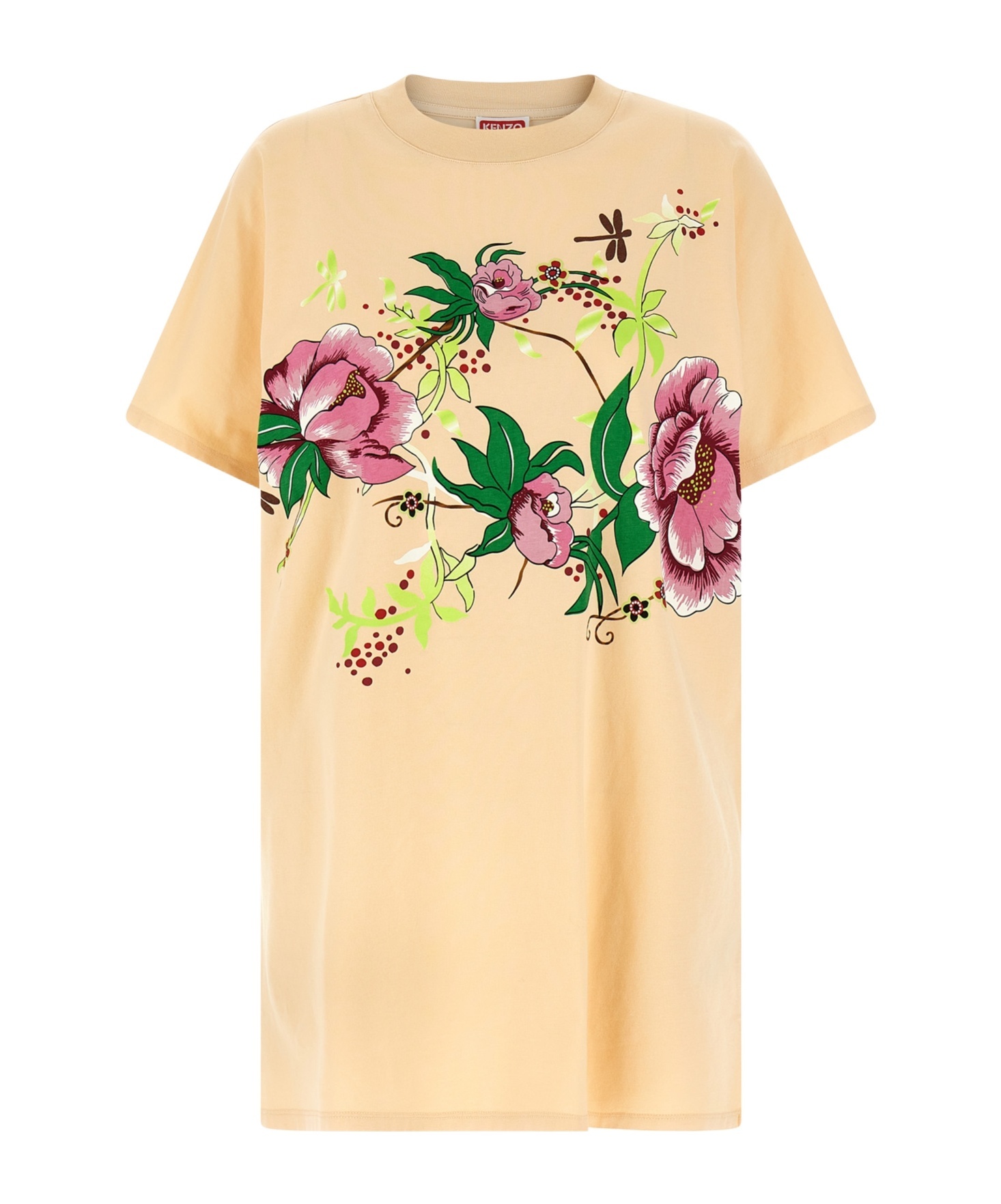 Kenzo 'floral Graphic Kimono Sleeve Dress' In Nude