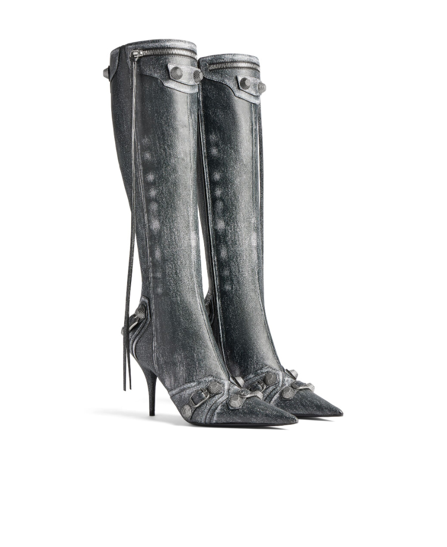 Balenciaga Brushed Leather Cagole Boots With Studs And Zips 10cm In Black