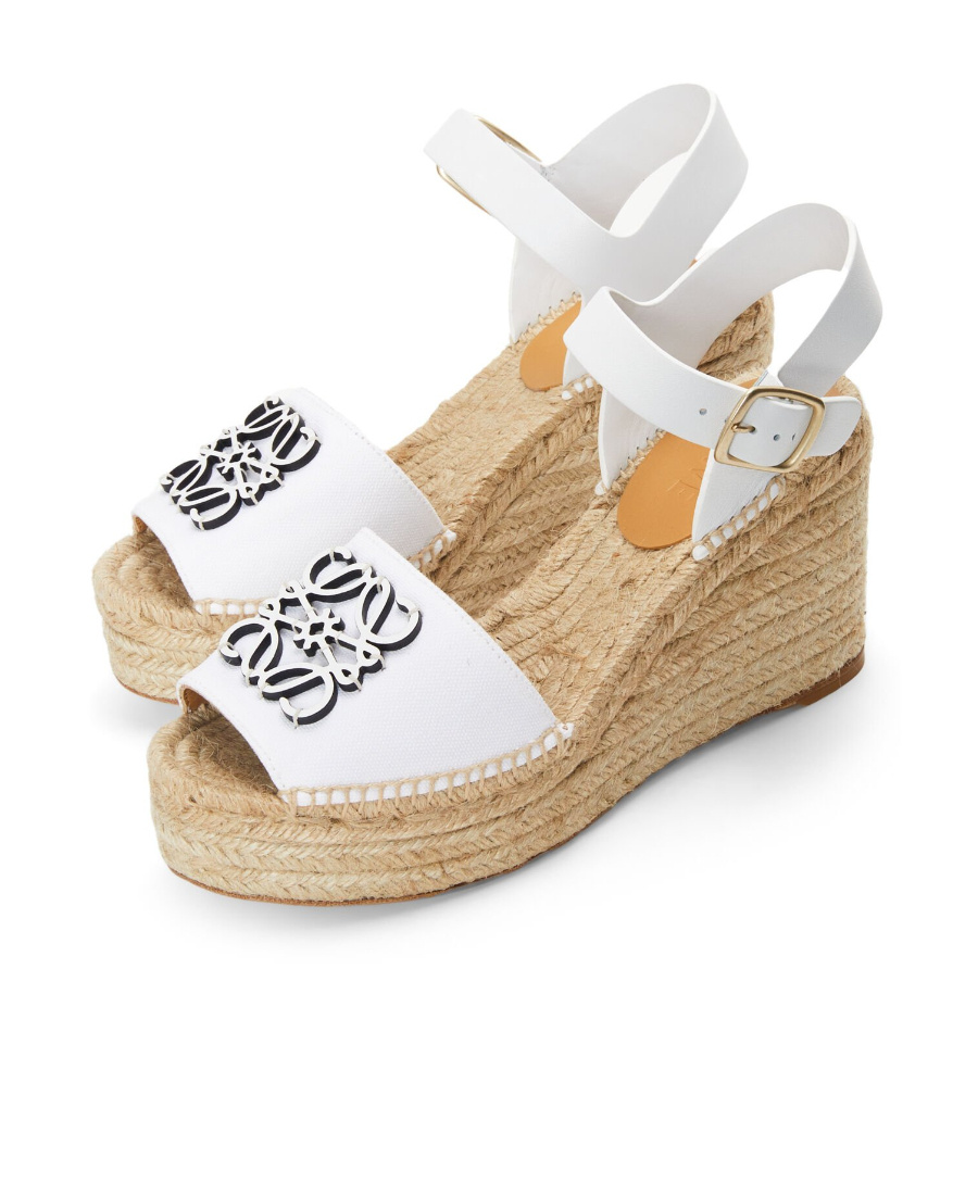 Loewe Anagram Logo Slope Heel Sandals In Nude