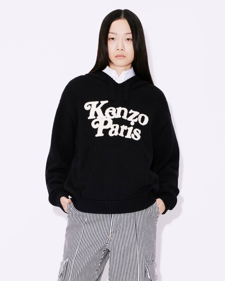 KENZO KENZO LOGO DETAILED DRAWSTRING KNIT HOODIE