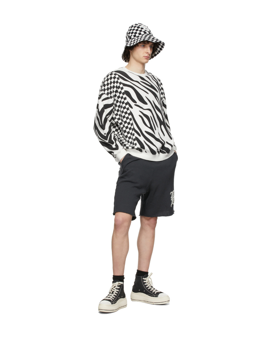 R13 Tiger Stripe Checkerboard Pattern Sweatshirt In White