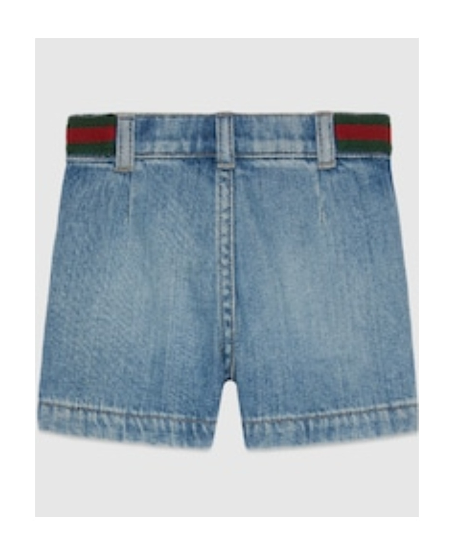 Gucci Web-detail Denim Bermuda Shorts In Blue