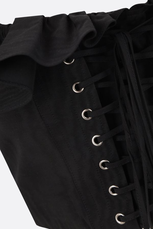 Alessandra Rich Lace-up Ruffle-trimmed Cropped Top In Black