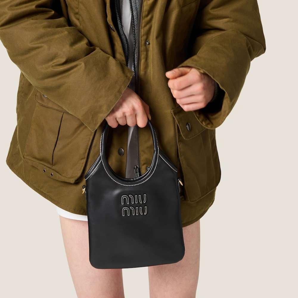 Miu Miu Ivy Leather Tote Bag In Black