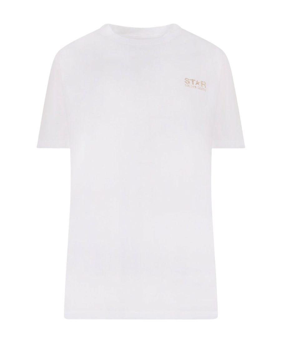Golden Goose White Star Collection T-shirt With Logo And Star In Gold Glitter In White