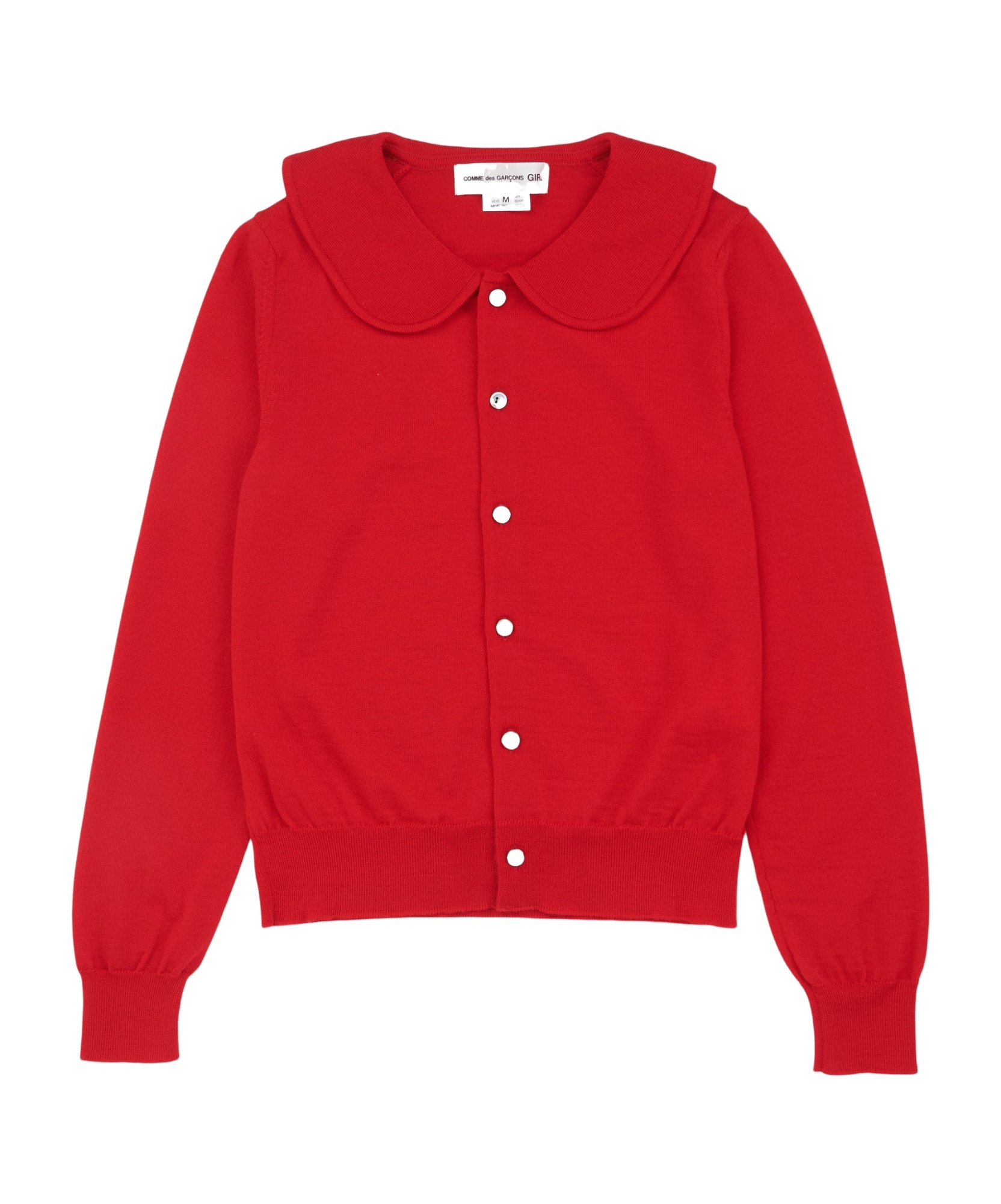 COMME DES GARÇONS RED WOOL CARDIGAN FROM COMME DES GARCONS GIRL.