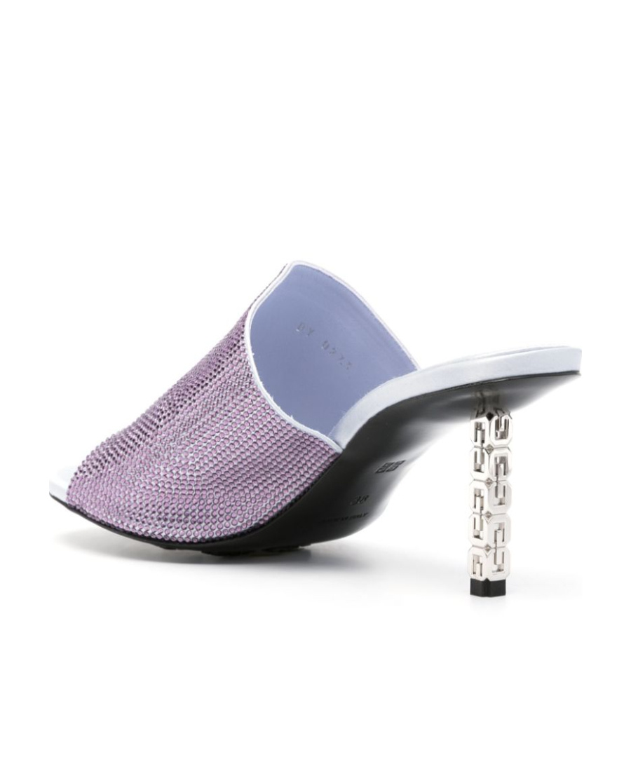 Givenchy Sculpted Heel Open Toe Mules With G Cube Embellishment In Gray