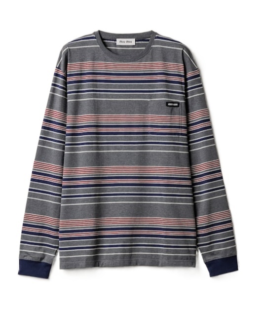 Miu Miu Slate And Blue Striped Jersey T-shirt In Multi