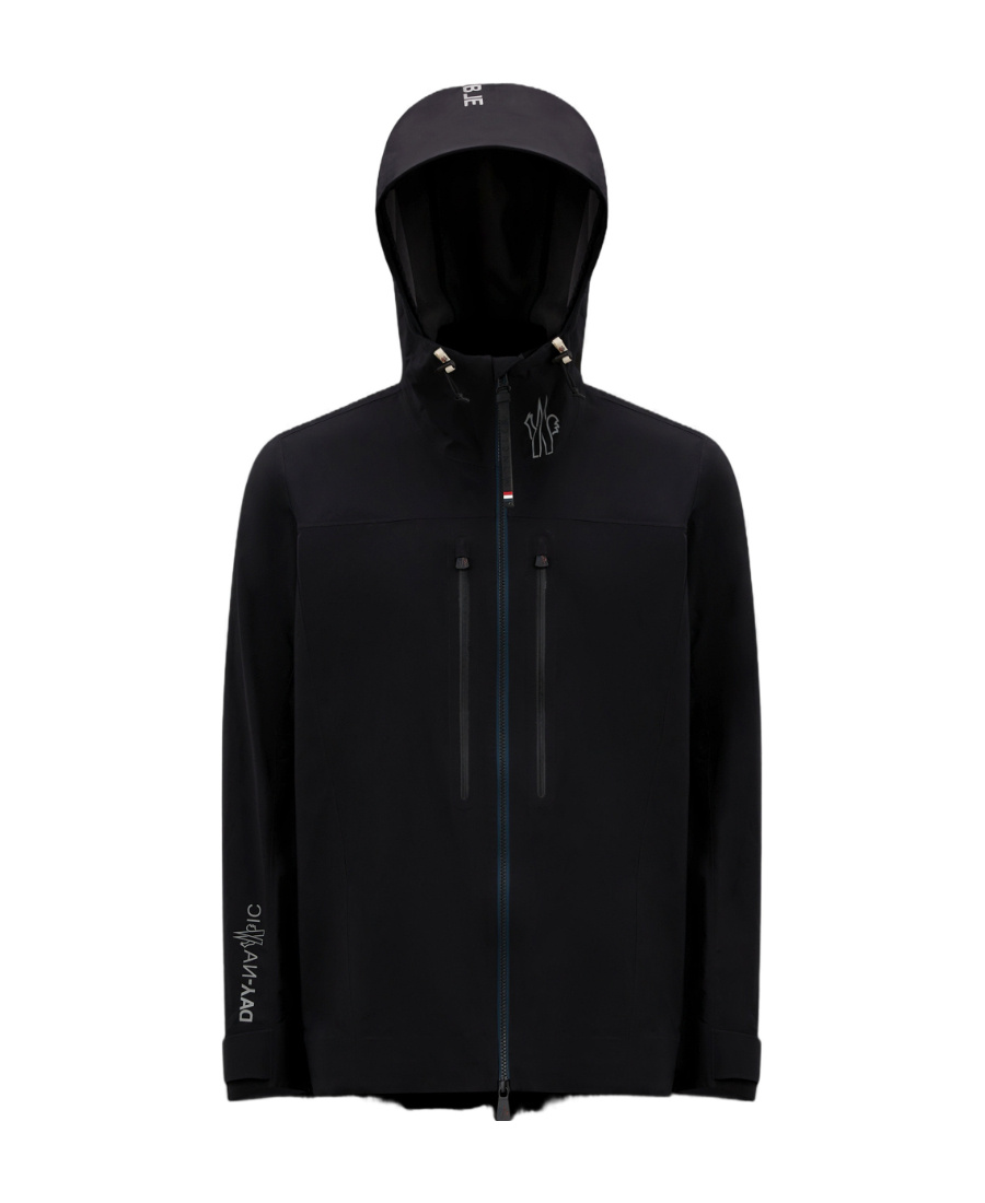 Shop Moncler Logo-print Sleeve Hooded Jacket In Black