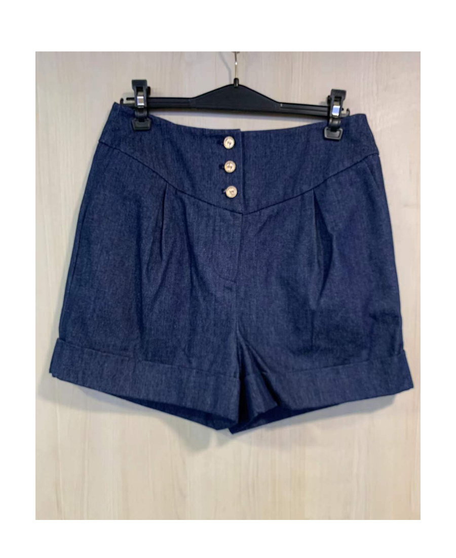 Edward Achour Paris High Waist Denim Shorts In Blue