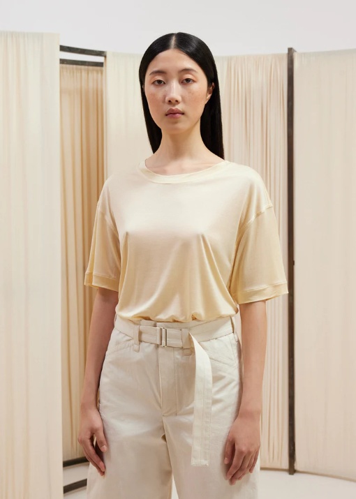 Lemaire Plain Knitted Short-sleeved T-shirt In Nude