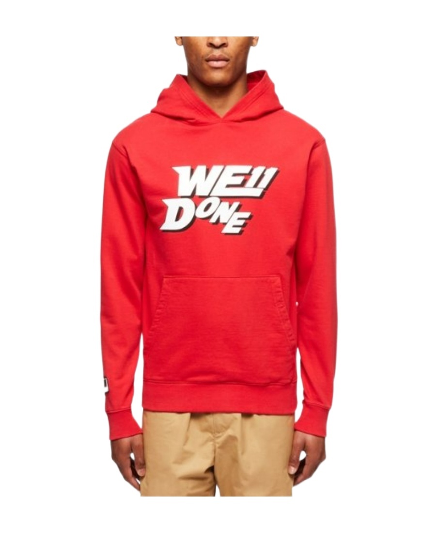 We11 Done Polished Logo Fitted Hoodie In Red