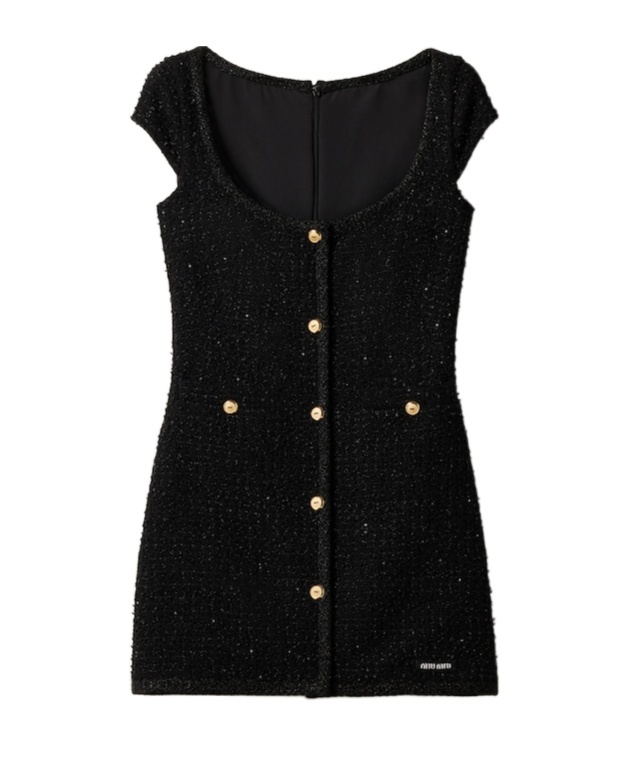 Miu Miu Short-sleeved Wool Dress In Black