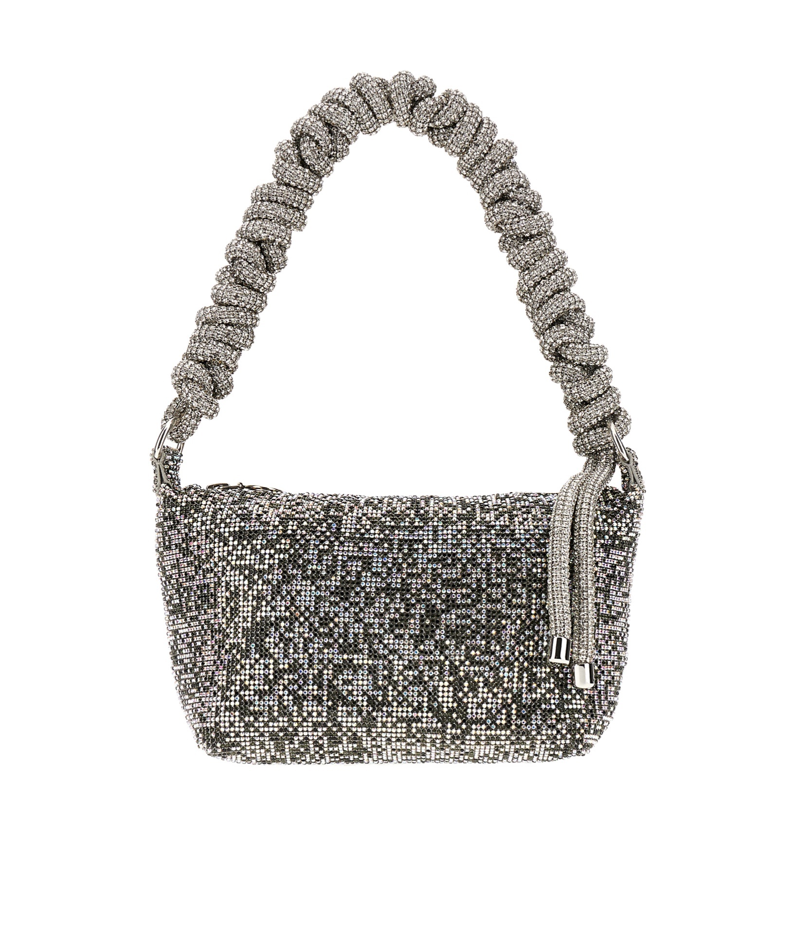 Kara Crystal Mesh Woven Handle Handbag In Gray