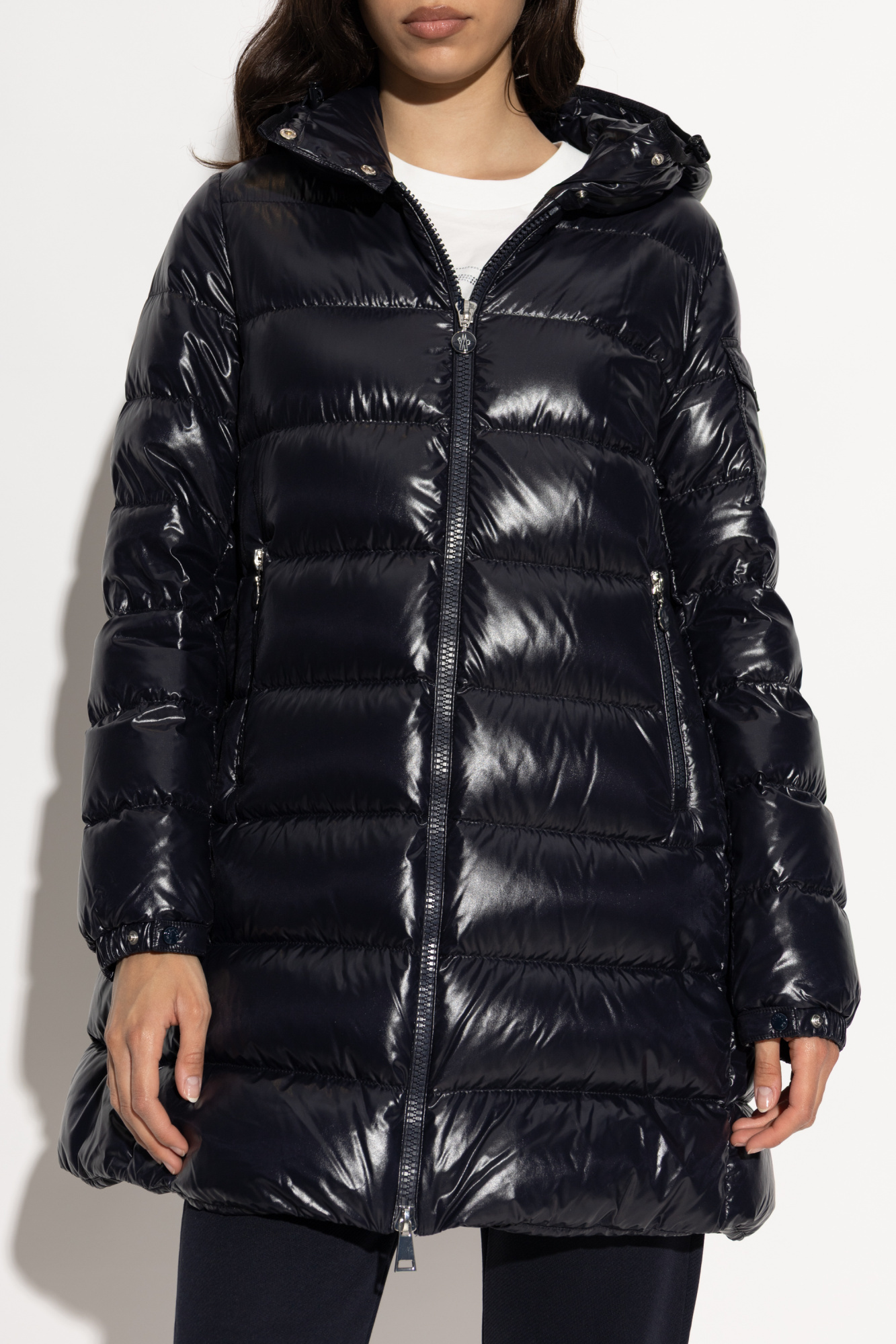Moncler Womens Black Courcelles Hooded Shell-down Jacket