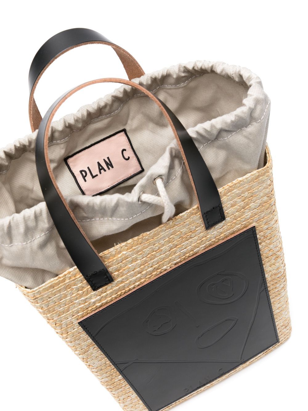 Plan C Straw Medium Shopper In Black