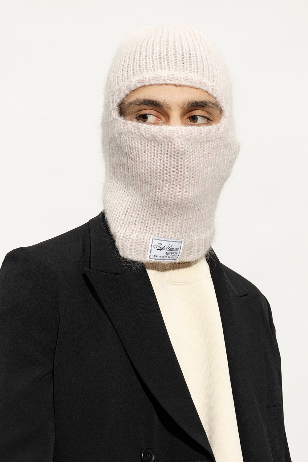 Raf Simons Knitted Logo-patch Balaclava Hat In Pink