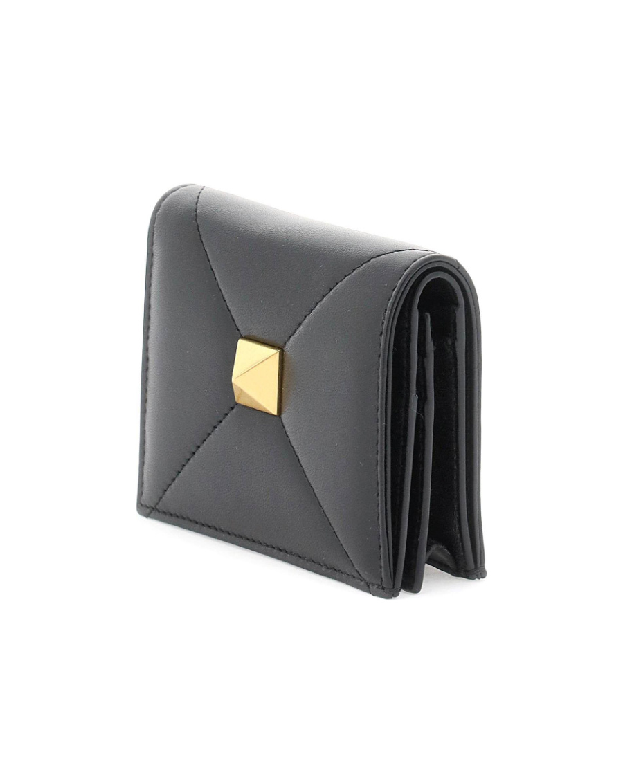 Valentino Roman Stud Leather Wallet In Black