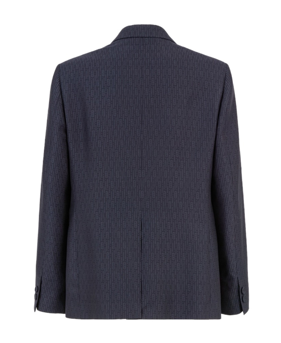 Fendi Ff Motif Long Sleeve Wool Jacket In Blue
