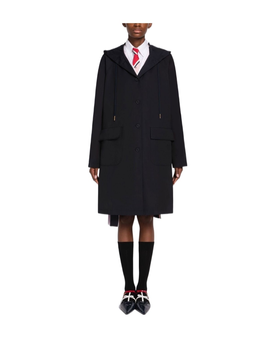 Thom Browne Single-breasted Hooded Parka In Black