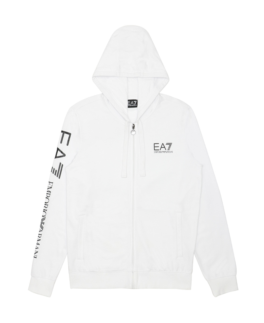 Ea7 Logo Printed Hooded Casual Jacket In White