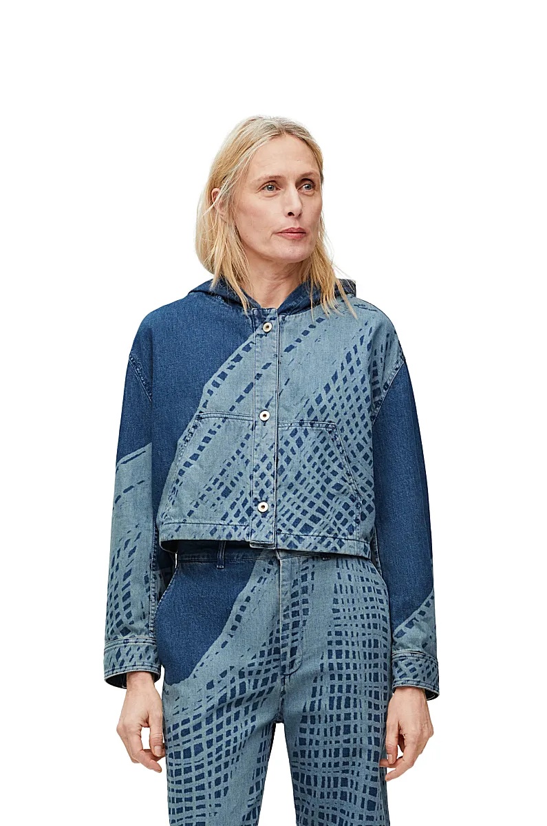 Loewe Cropped Hooded Jacket In Denim In Blue