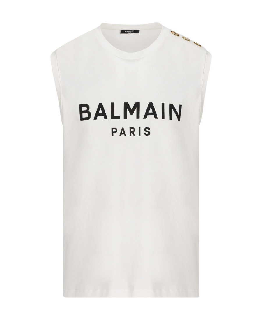 Shop Balmain Logo-print Detail Tank Top In White
