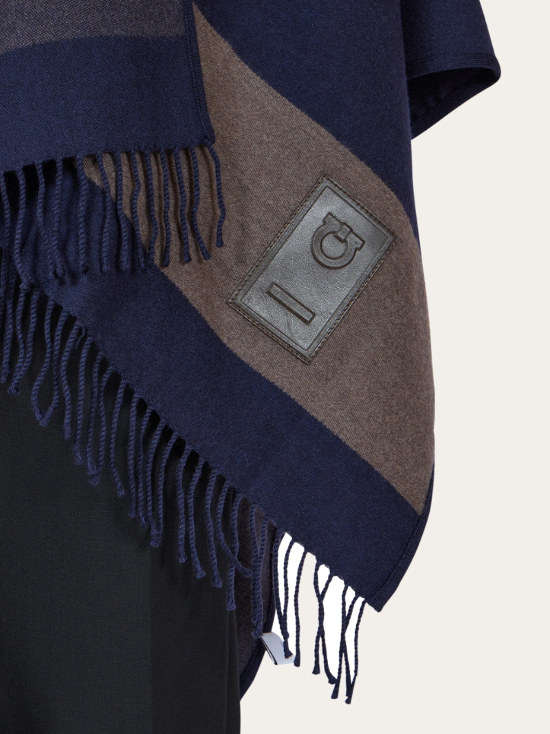 Ferragamo Fringed Cape In Blue