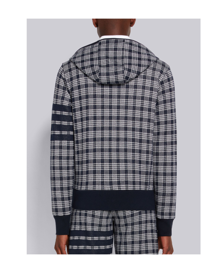 Thom Browne 4-bar Stripe Jacquard-check Cotton Hoodie In Black