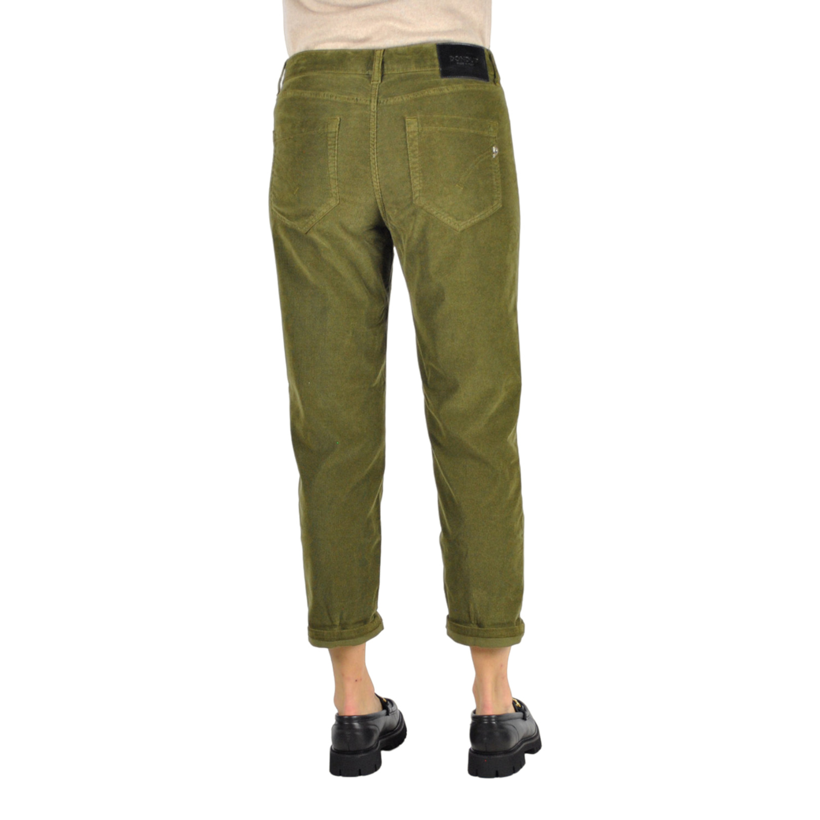 Dondup Button-up Corduroy Cropped Trousers In Green