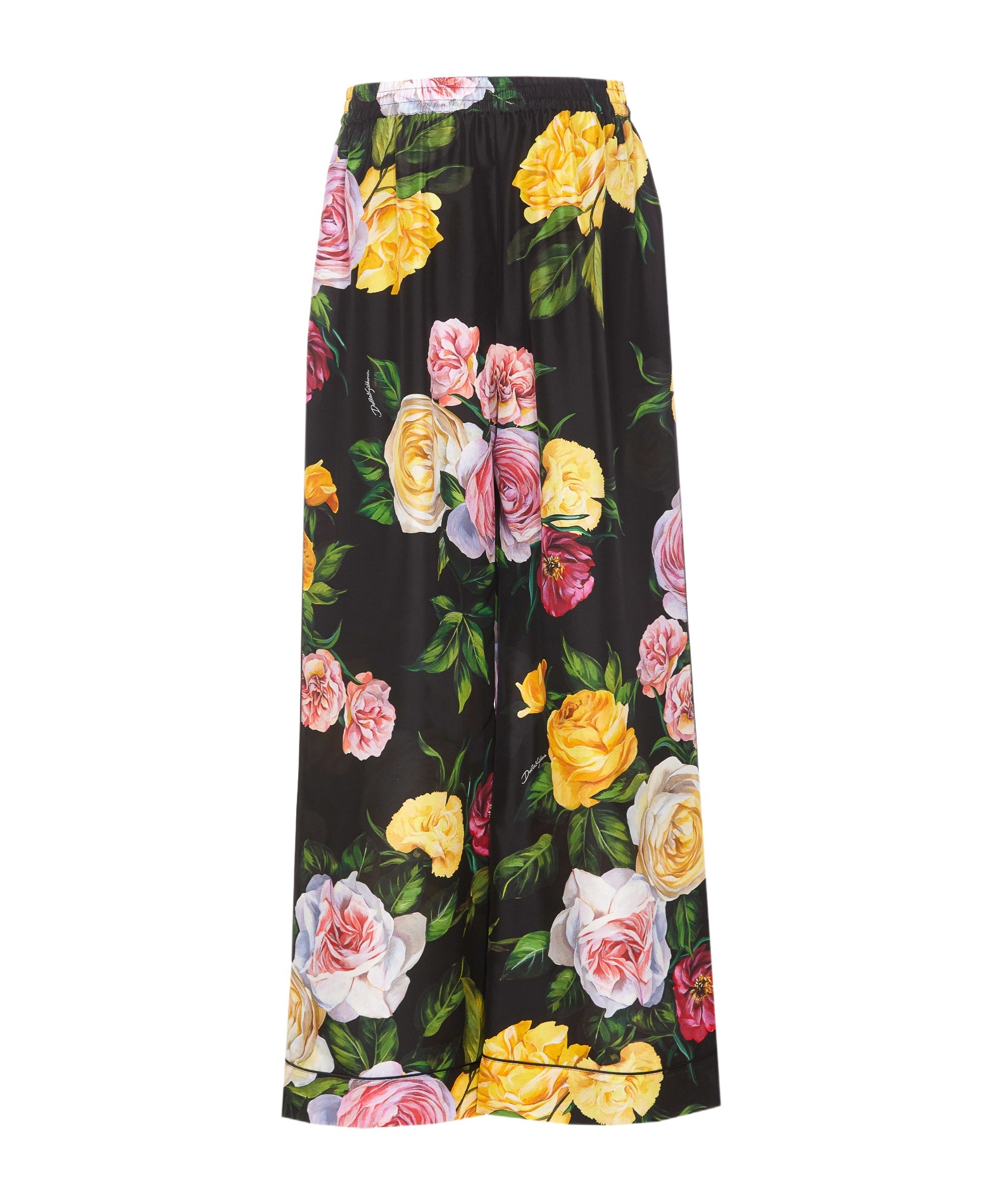 Dolce & Gabbana Peony And Roses Print Pants In Black
