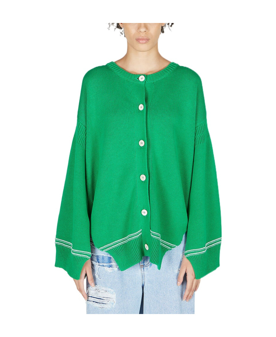 Marni Intarsia-knit Logo Cotton Cardigan In Green